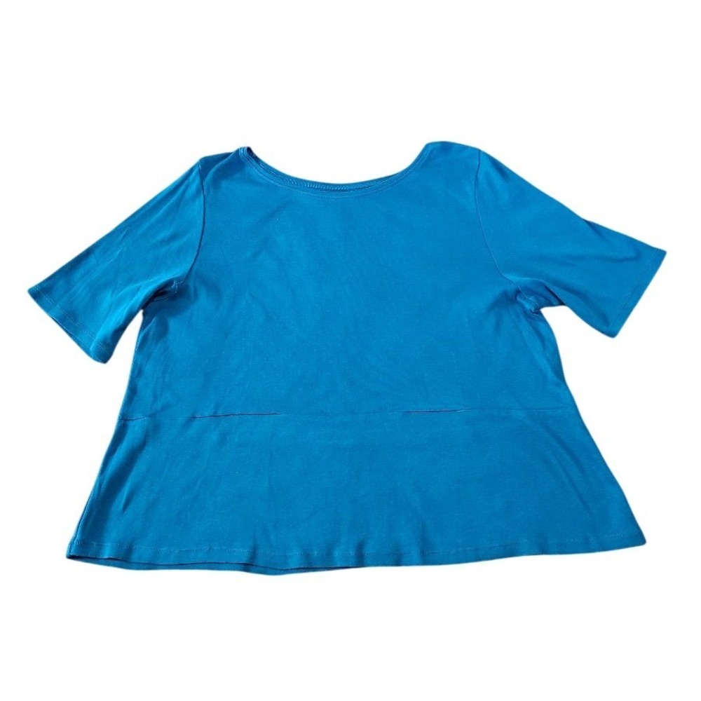 J. Jill Pima Shirttail Tee Teal Blue Short Sleeve 100% Pima Cotton Top Large